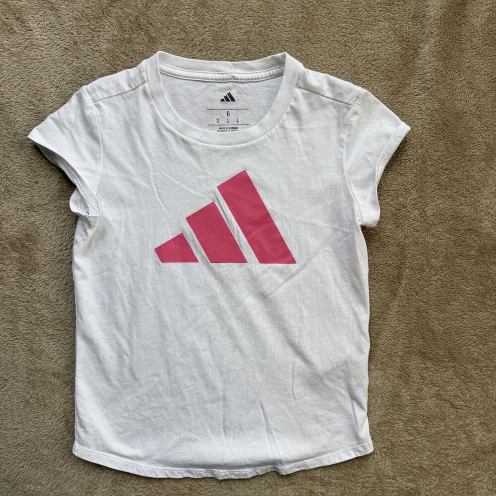 Adidas Girls T Shirt Size 6 White Gently Used